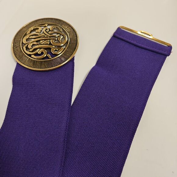Purple Regal Elastic Belt Brushed Gold Hardware sz 32-36 - Picture 1 of 6